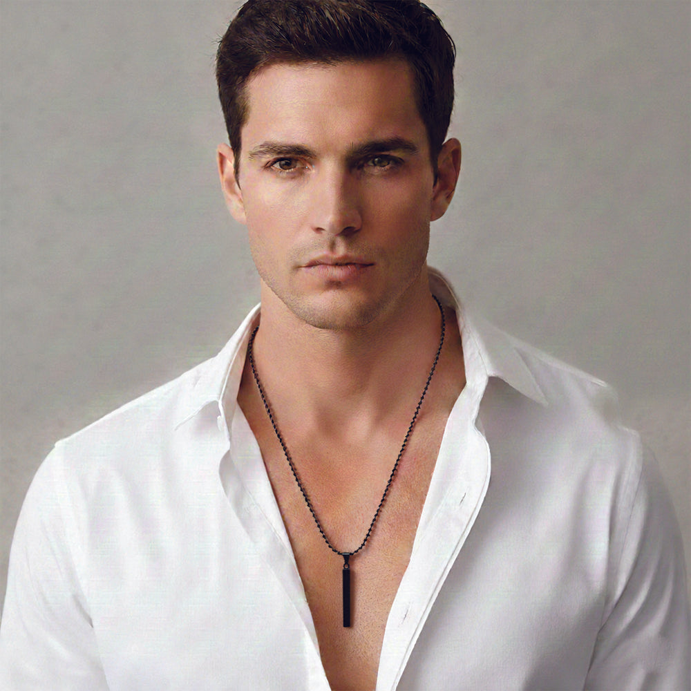 Sam- Onyx Bar Necklace Matte Black Minimalist Pendan