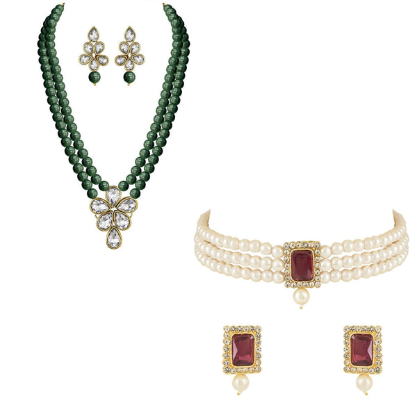 (Pack of 2) Kundan & Pearl Jewellery Set