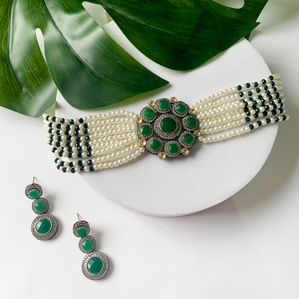 Aliaa Green Choker Set