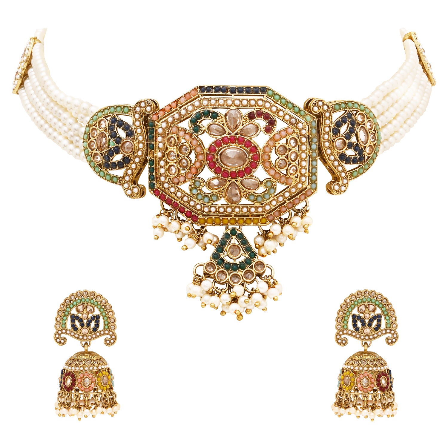 Majestic Glow – Multistrand Pearl & Kundan Choker Set