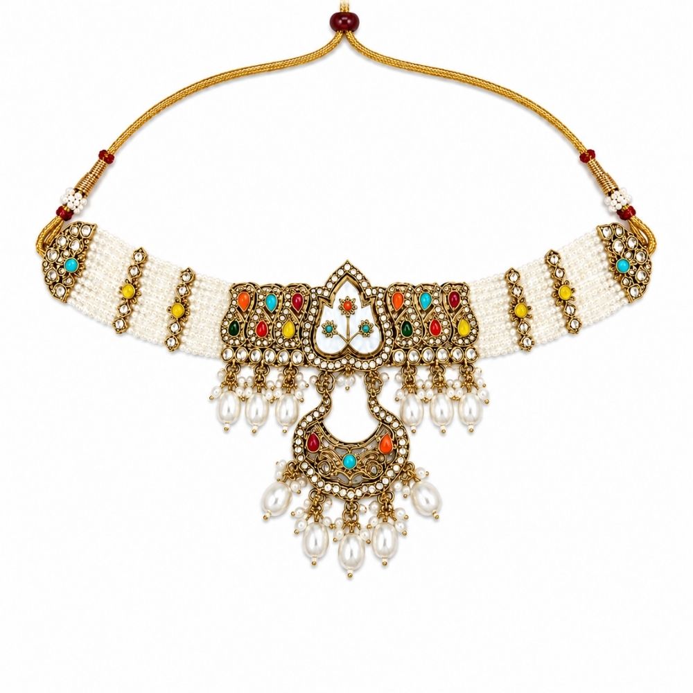 Aarshita- Multi-Color Mother of Pearls Choker Necklace Set with Pearls