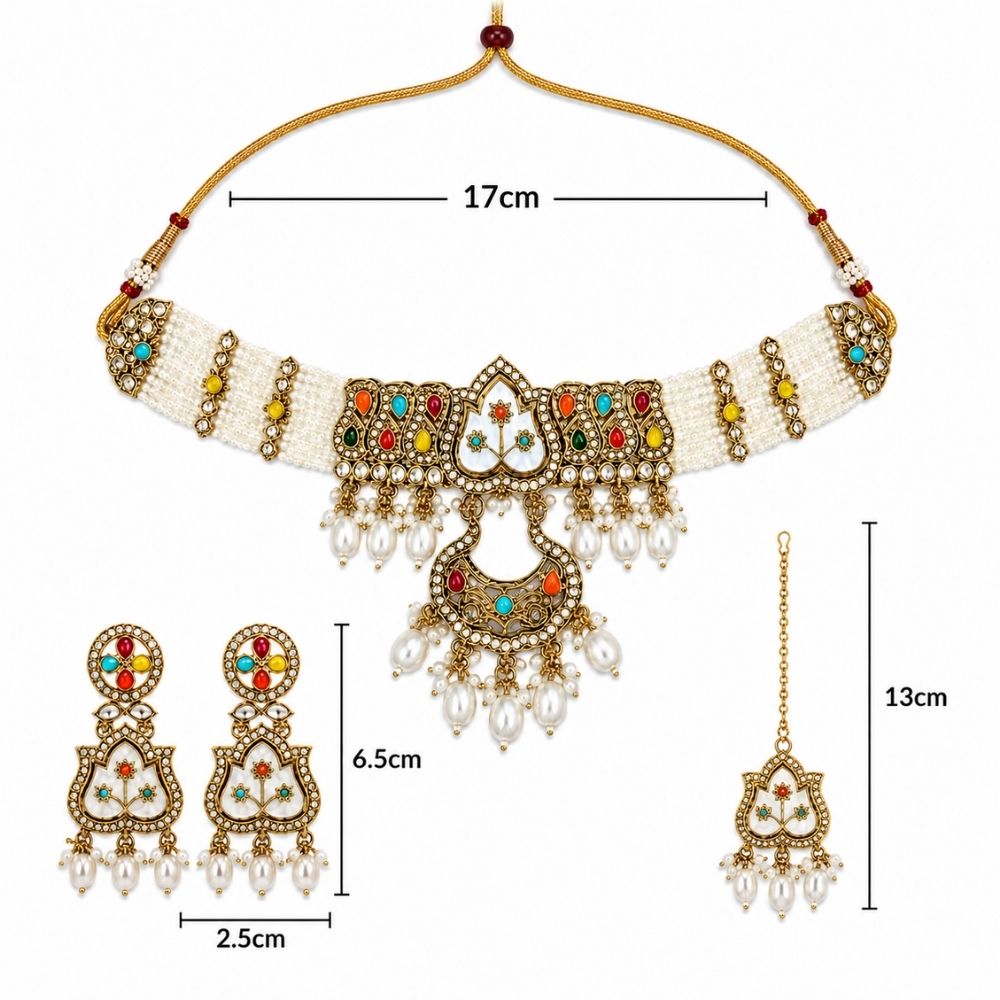 Aarshita- Multi-Color Mother of Pearls Choker Necklace Set with Pearls