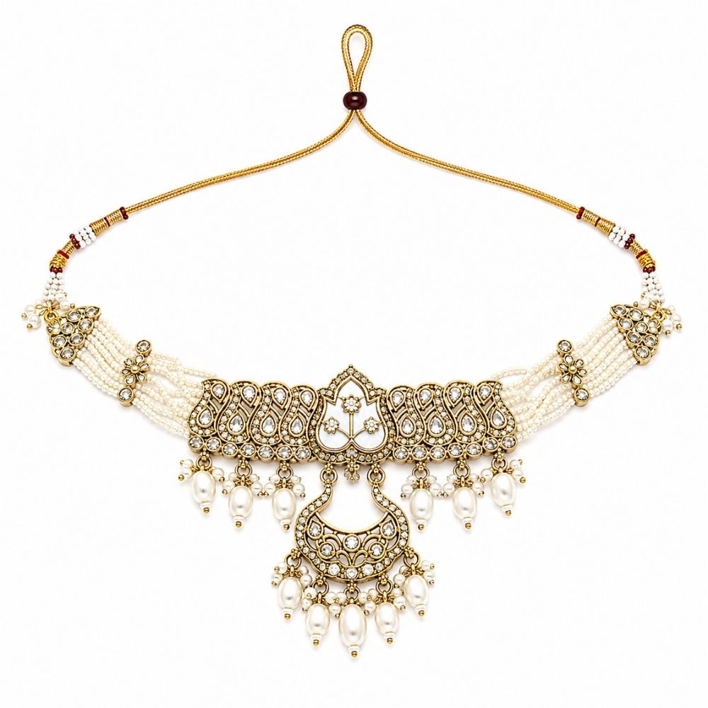 Aarshita- White Mother of Pearls Choker Necklace Set with Pearls