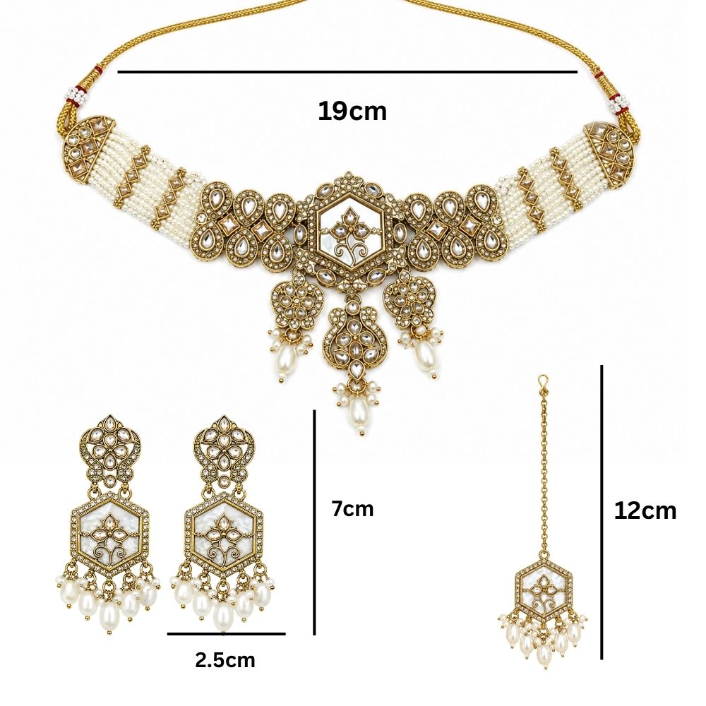 Shritika-  White Mother of Pearls Choker Necklace Set with Pearls