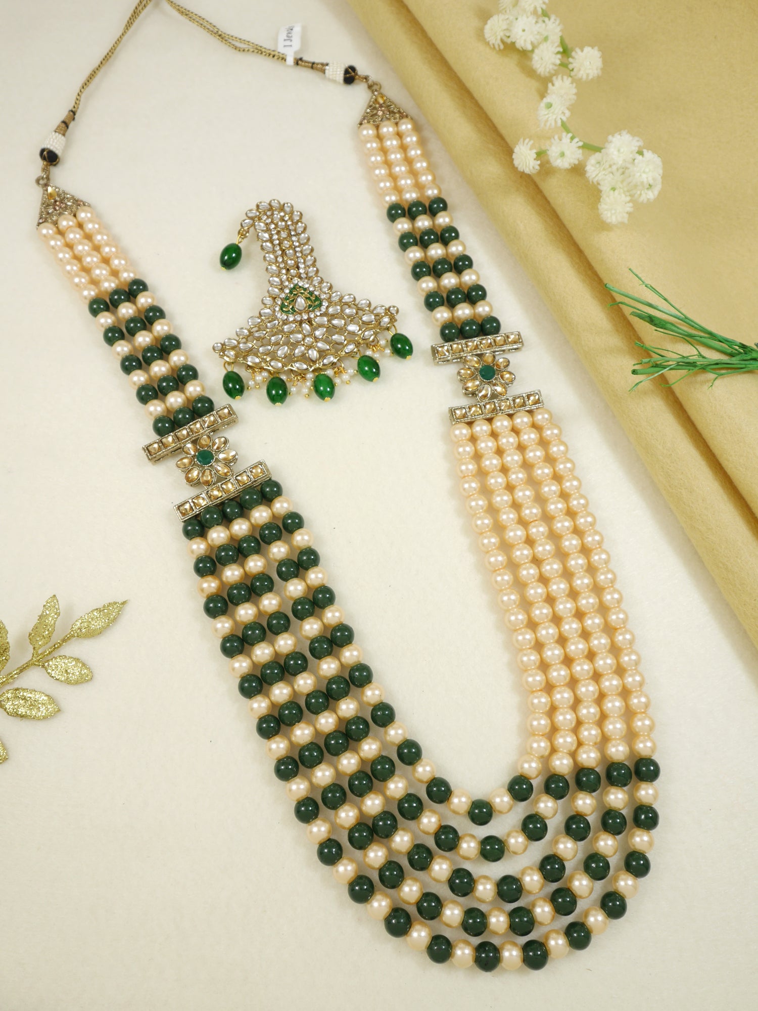 Ethnic Pearl Layered Necklace Set with Majestic Kalangi
