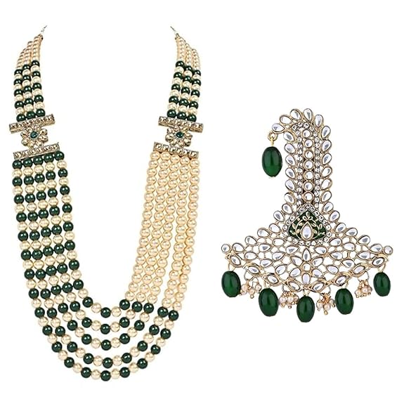 Ethnic Pearl Layered Necklace Set with Majestic Kalangi