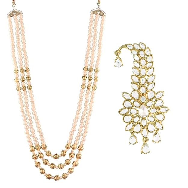 Elegant Multi-Layer Pearl Mens Necklace Set with Kalangi