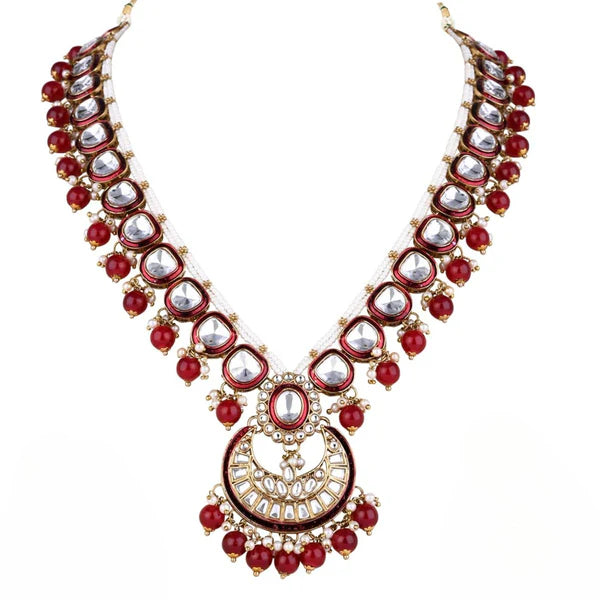 Pramukhaya – Maroon Kundan Long Mala with Beads