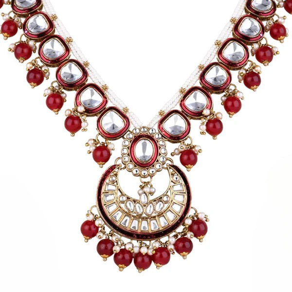 Pramukhaya – Maroon Kundan Long Mala with Beads