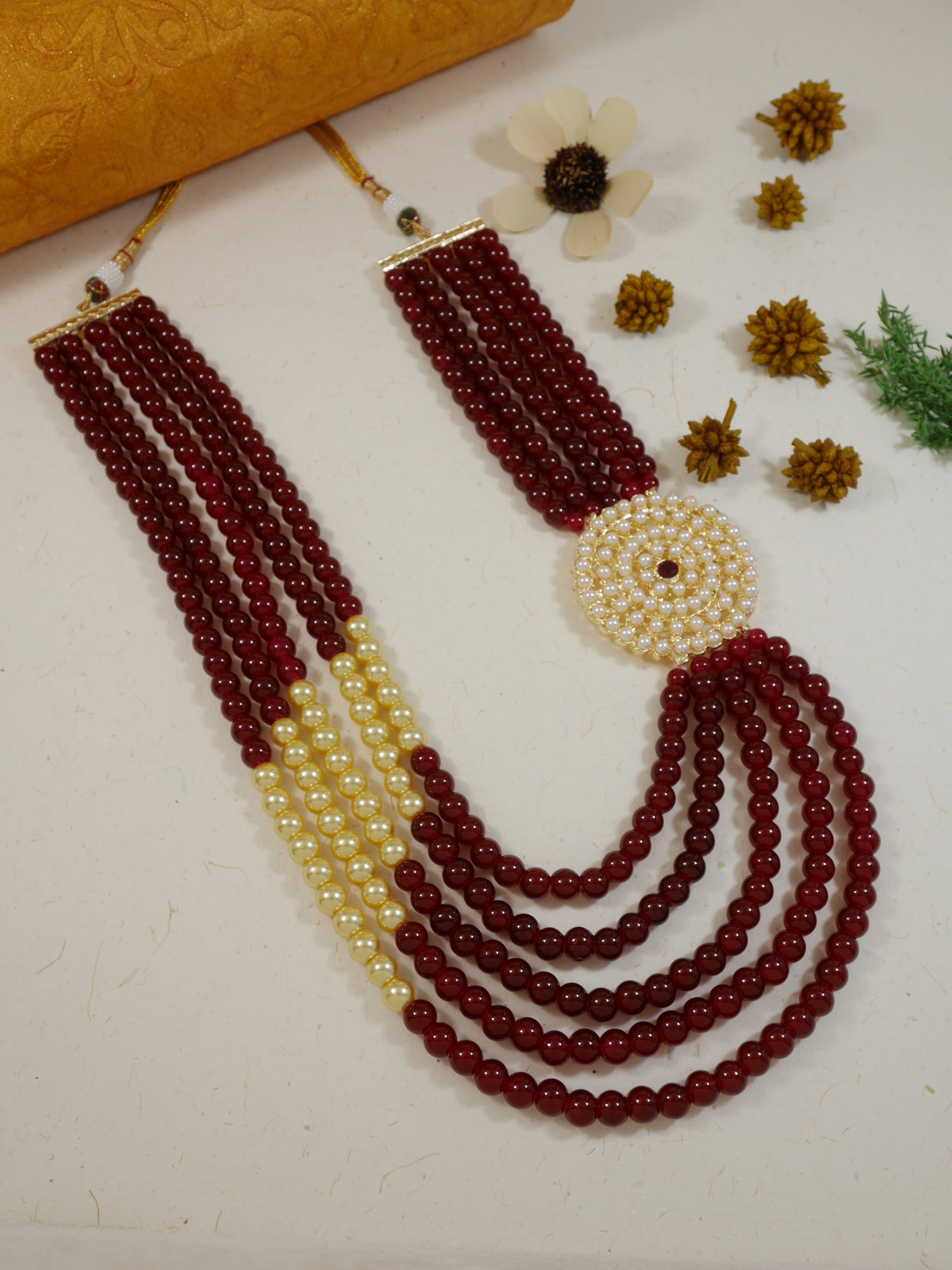 Mayank Maroon Necklace For Men