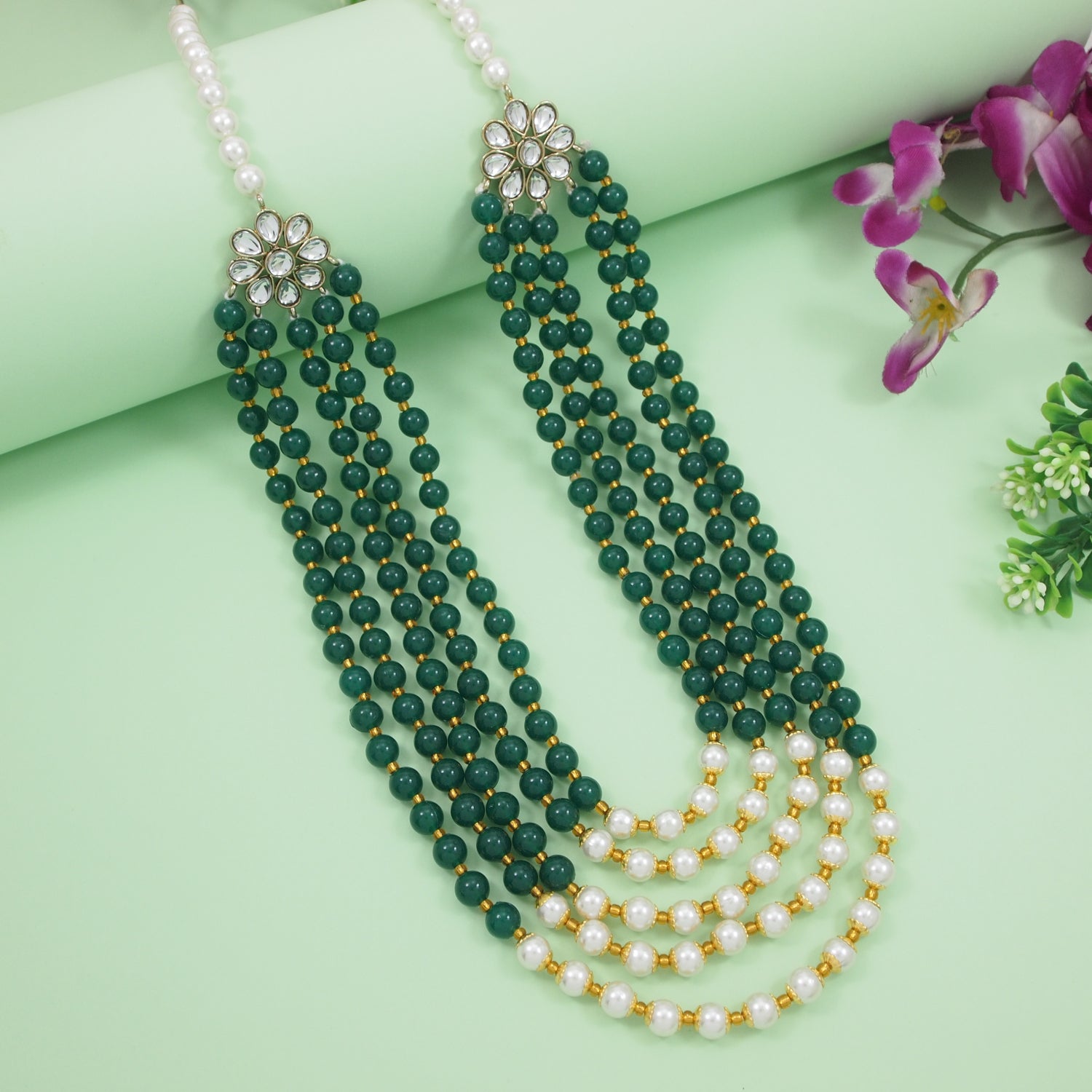 Rehan - Green Beaded Multi-Layer Mala Necklace