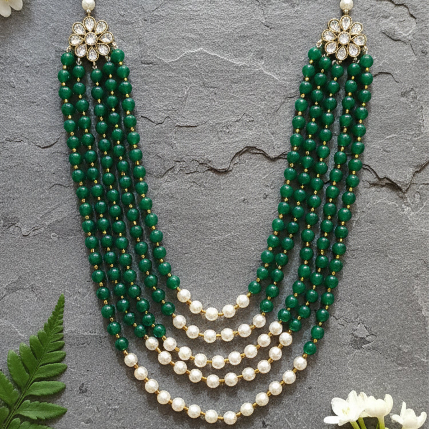 Rehan - Green Beaded Multi-Layer Mala Necklace
