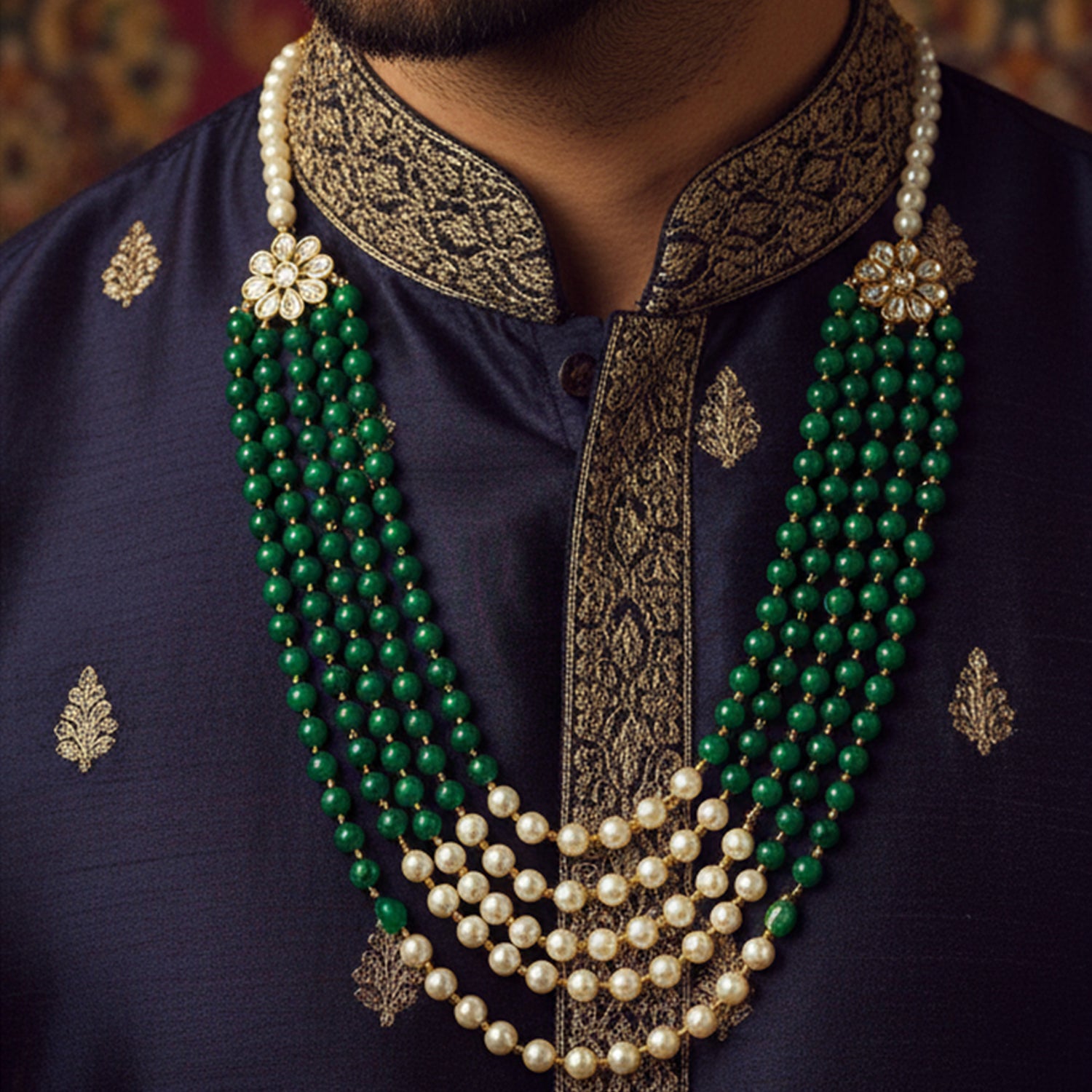 Rehan - Green Beaded Multi-Layer Mala Necklace