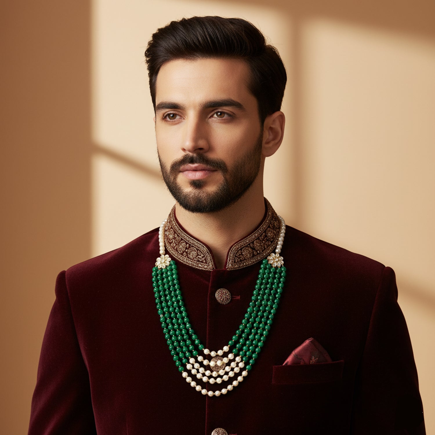 Rehan - Green Beaded Multi-Layer Mala Necklace