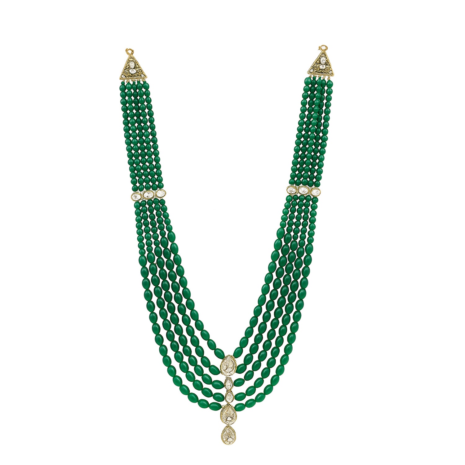 Arhan - Green Stone Multi-Layer Beaded Mala with Kundan Accents