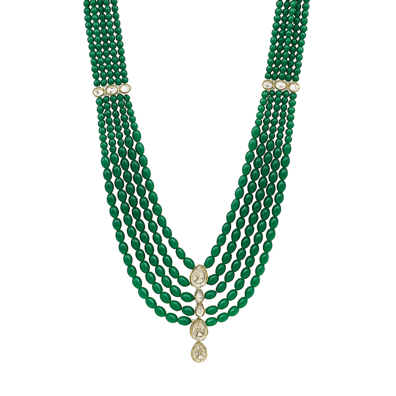 Arhan - Green Stone Multi-Layer Beaded Mala with Kundan Accents