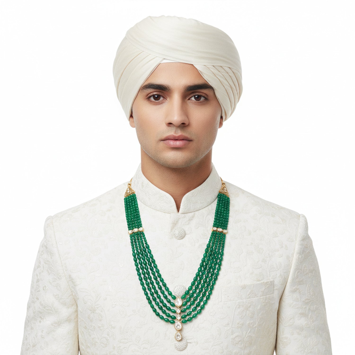 Arhan - Green Stone Multi-Layer Beaded Mala with Kundan Accents