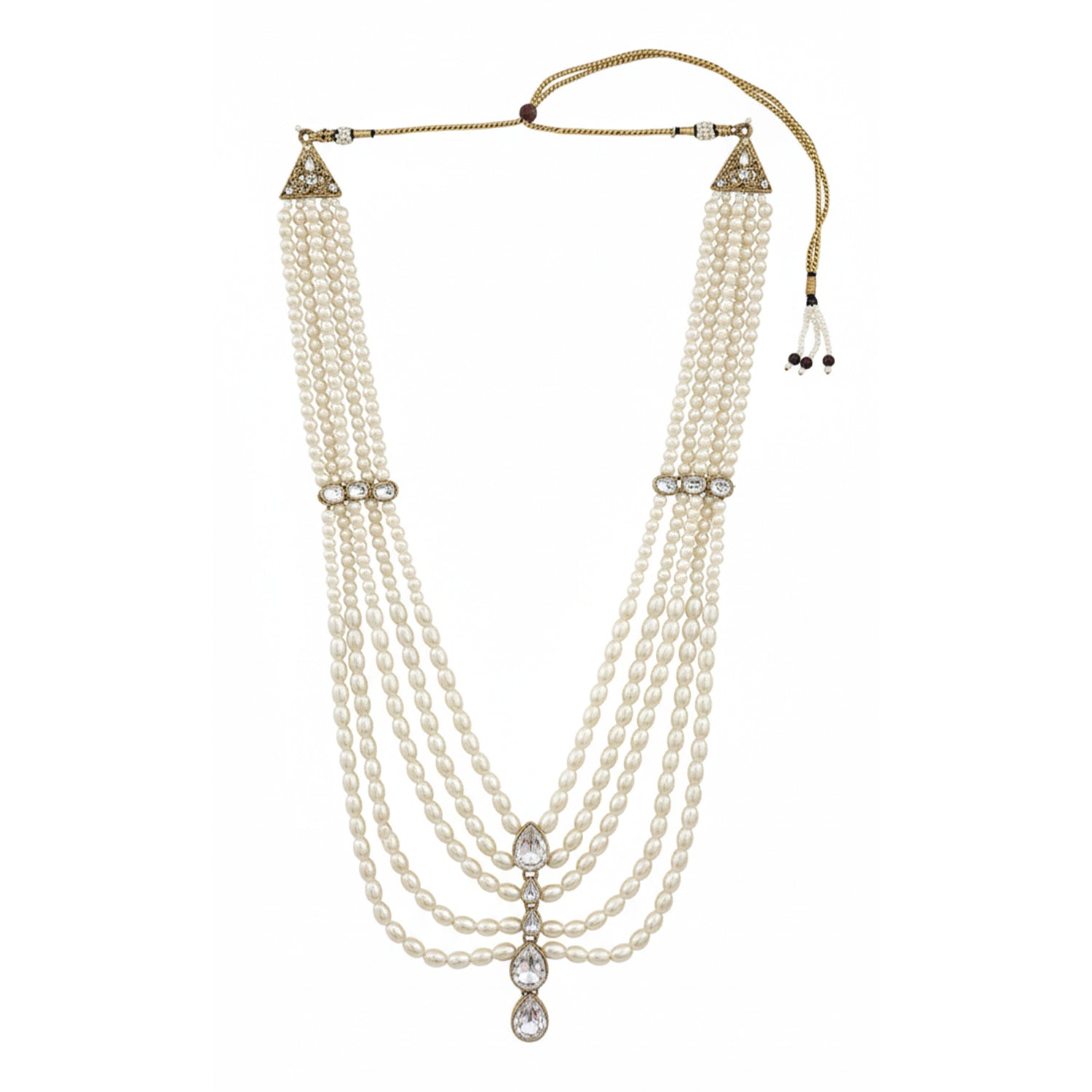 Arhan - White Pearl Multi-Layer Beaded Mala with Kundan Accents