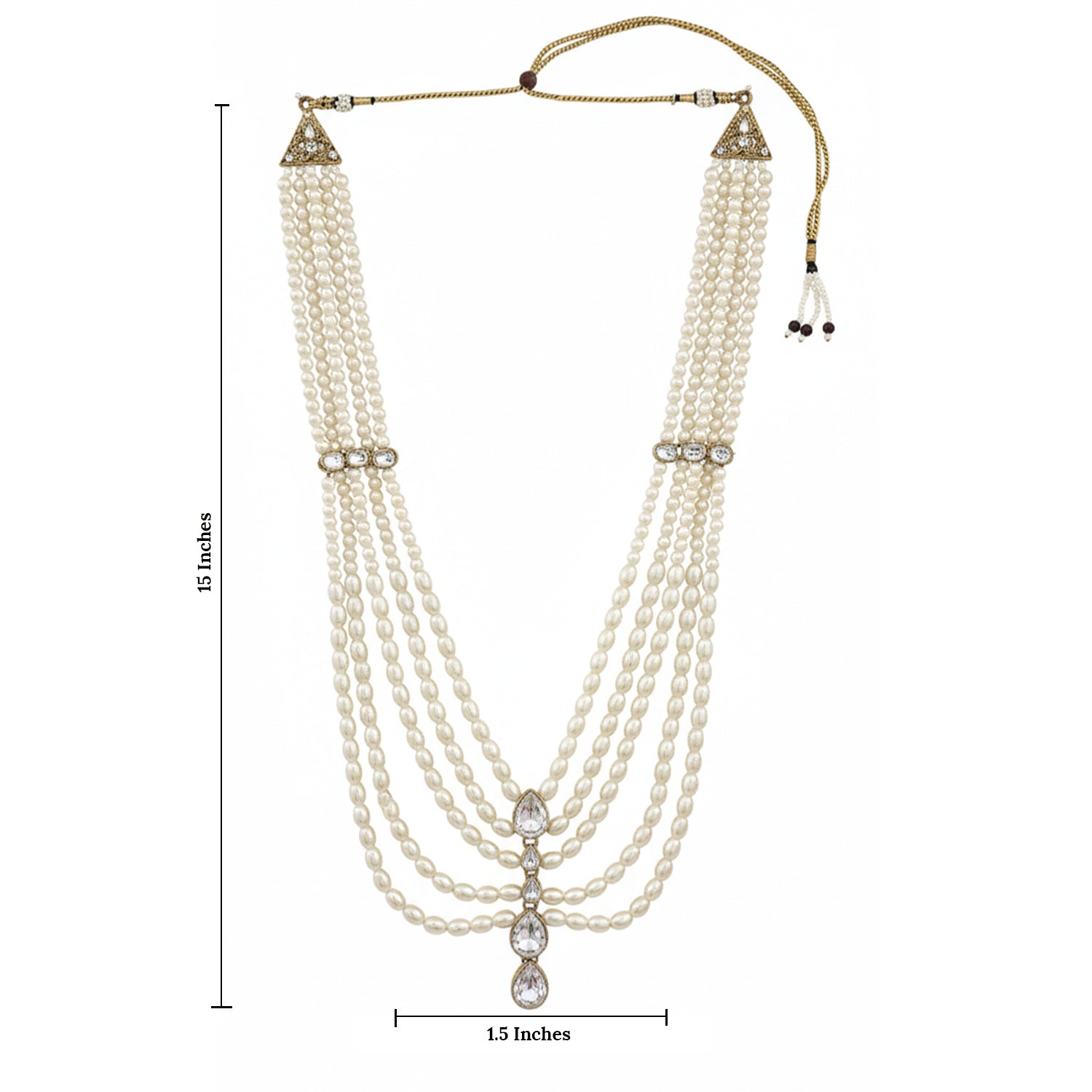 Arhan - White Pearl Multi-Layer Beaded Mala with Kundan Accents