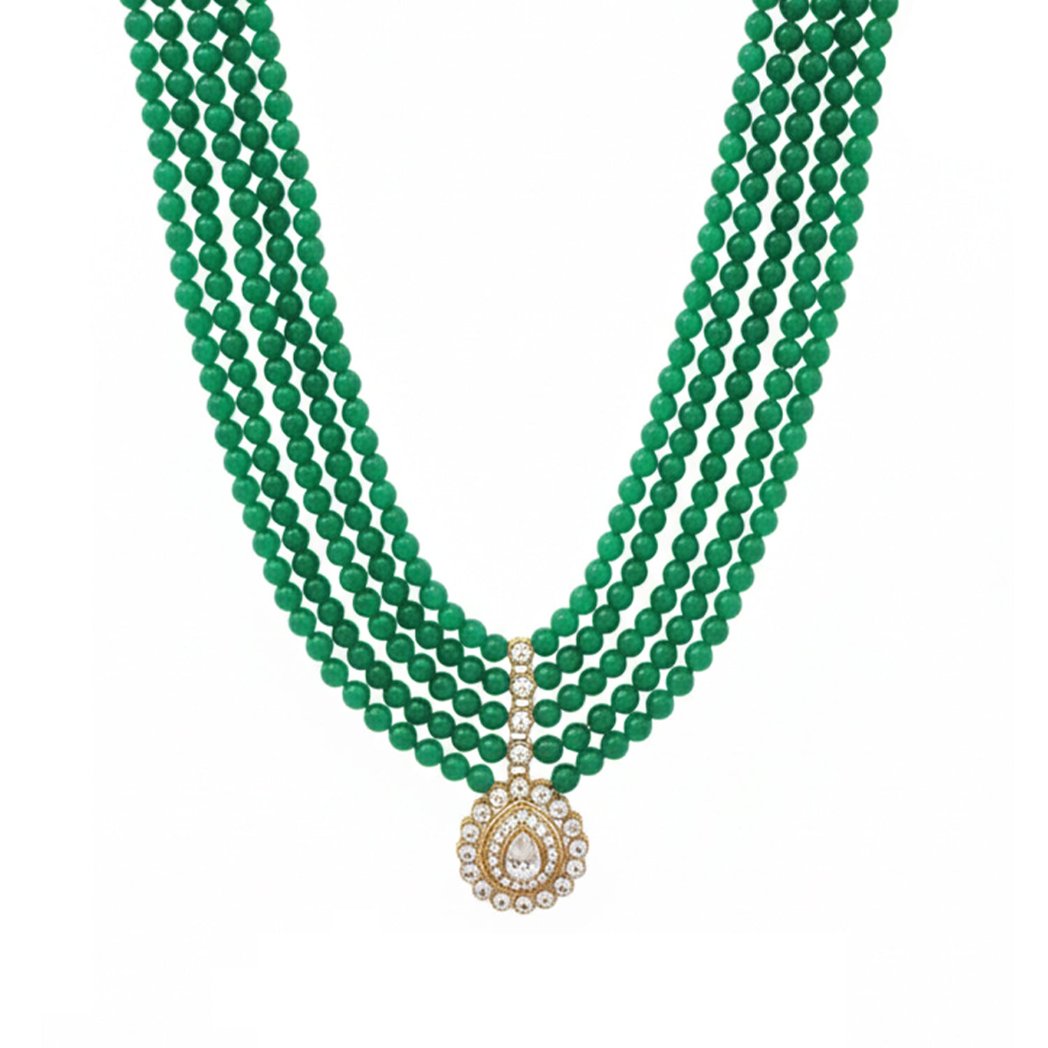 Anvit - Green Beaded Multi-Layer Mala Necklace with Kundan Pendant