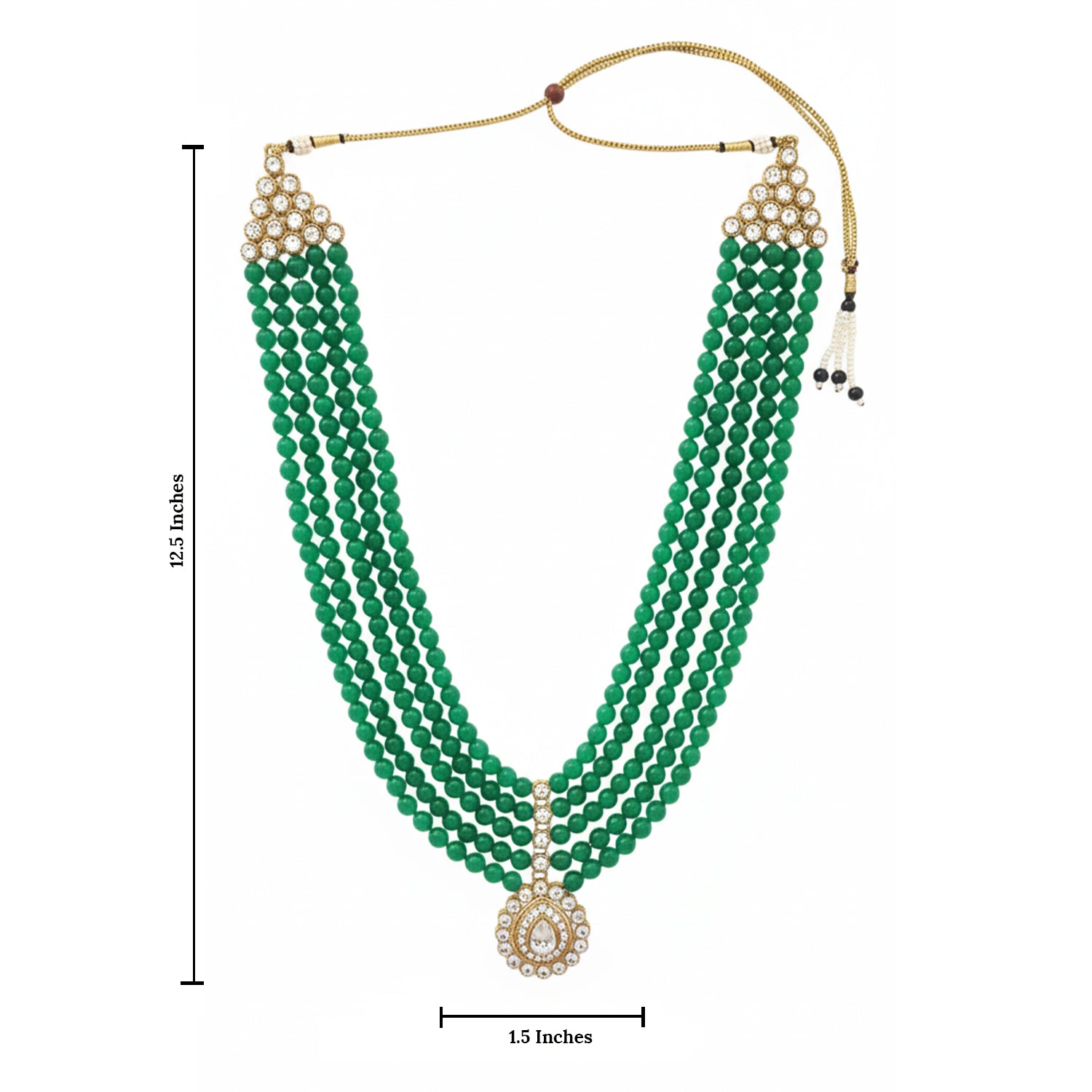 Anvit - Green Beaded Multi-Layer Mala Necklace with Kundan Pendant