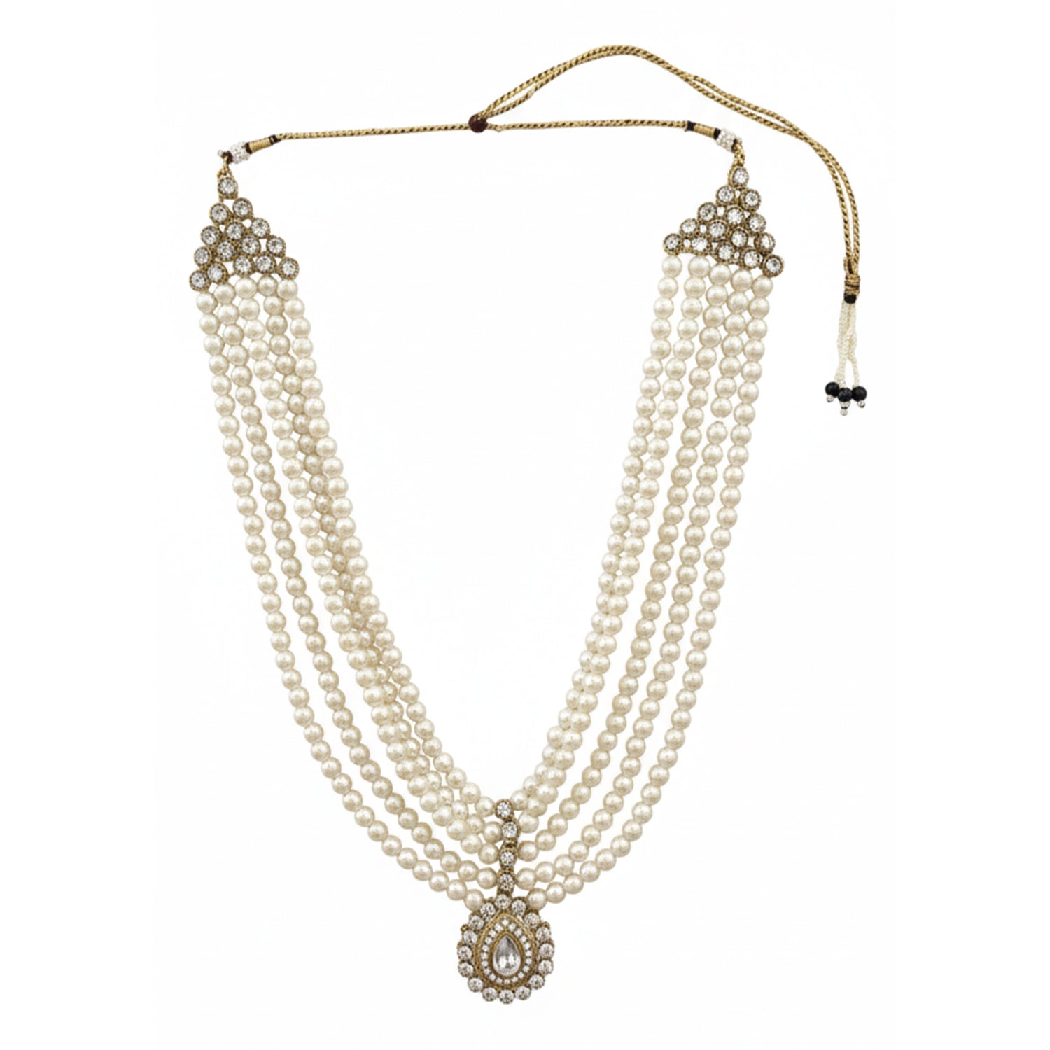 Anvit - White Beaded Multi-Layer Mala Necklace with Kundan Pendant