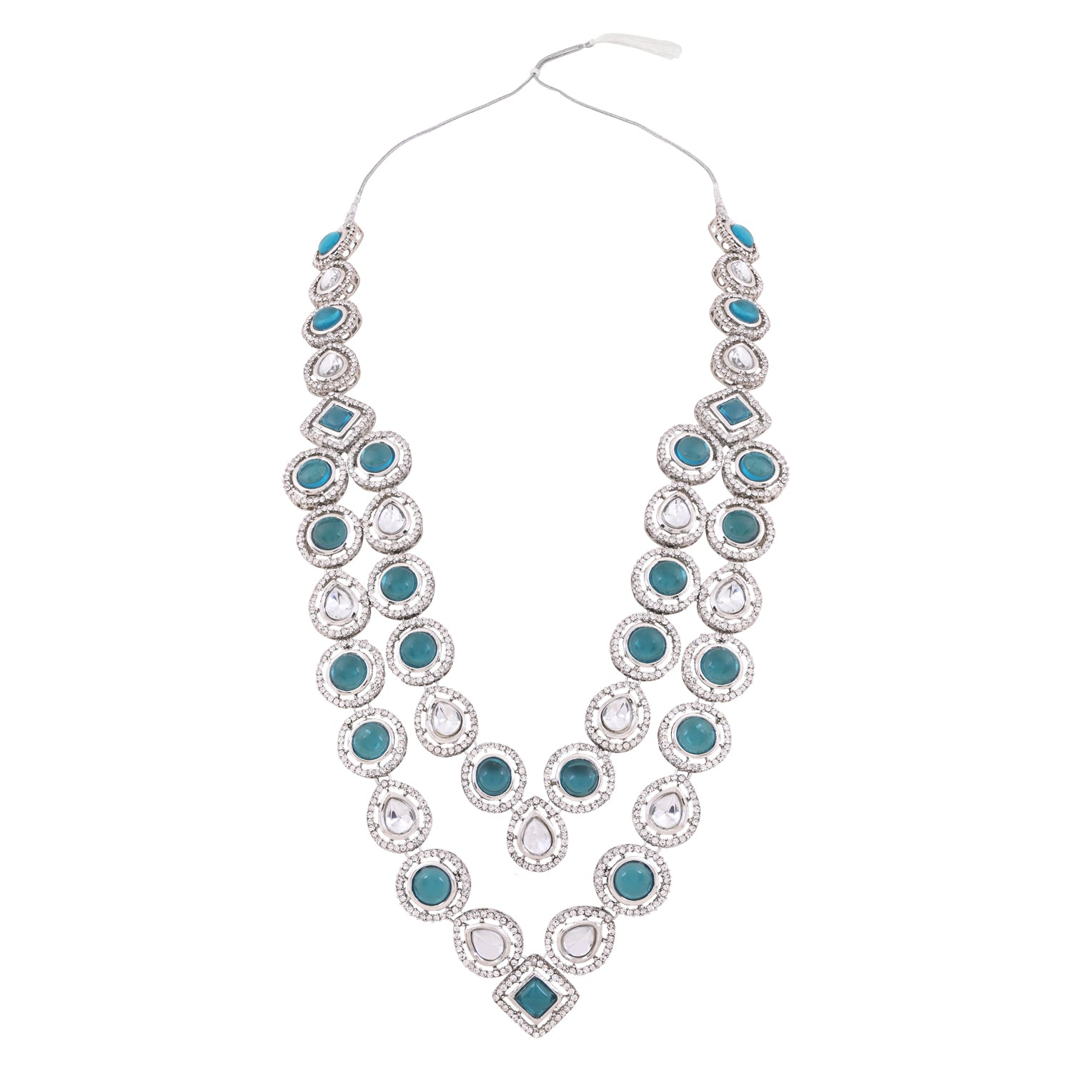 Ankit -  Silver Green Kundan Mala
