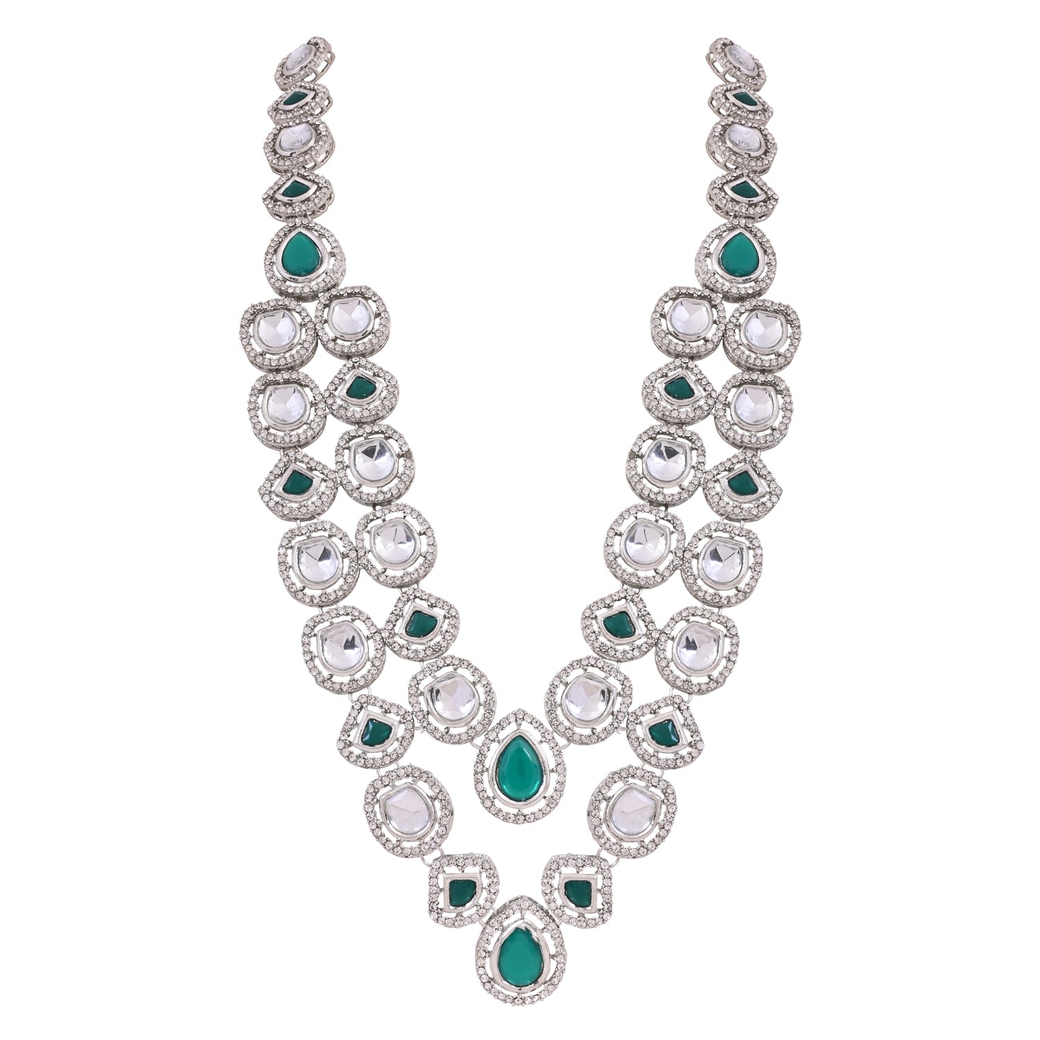 Zorav - Silver Green Kundan Mala