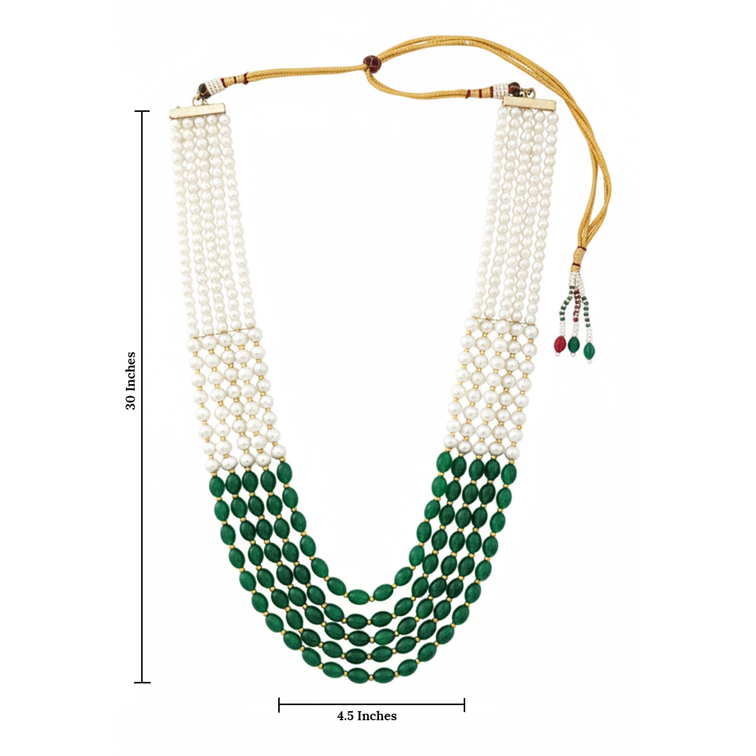 Ronav - Dual-Tone Green & White Beaded Multi-Layer Mala Necklace