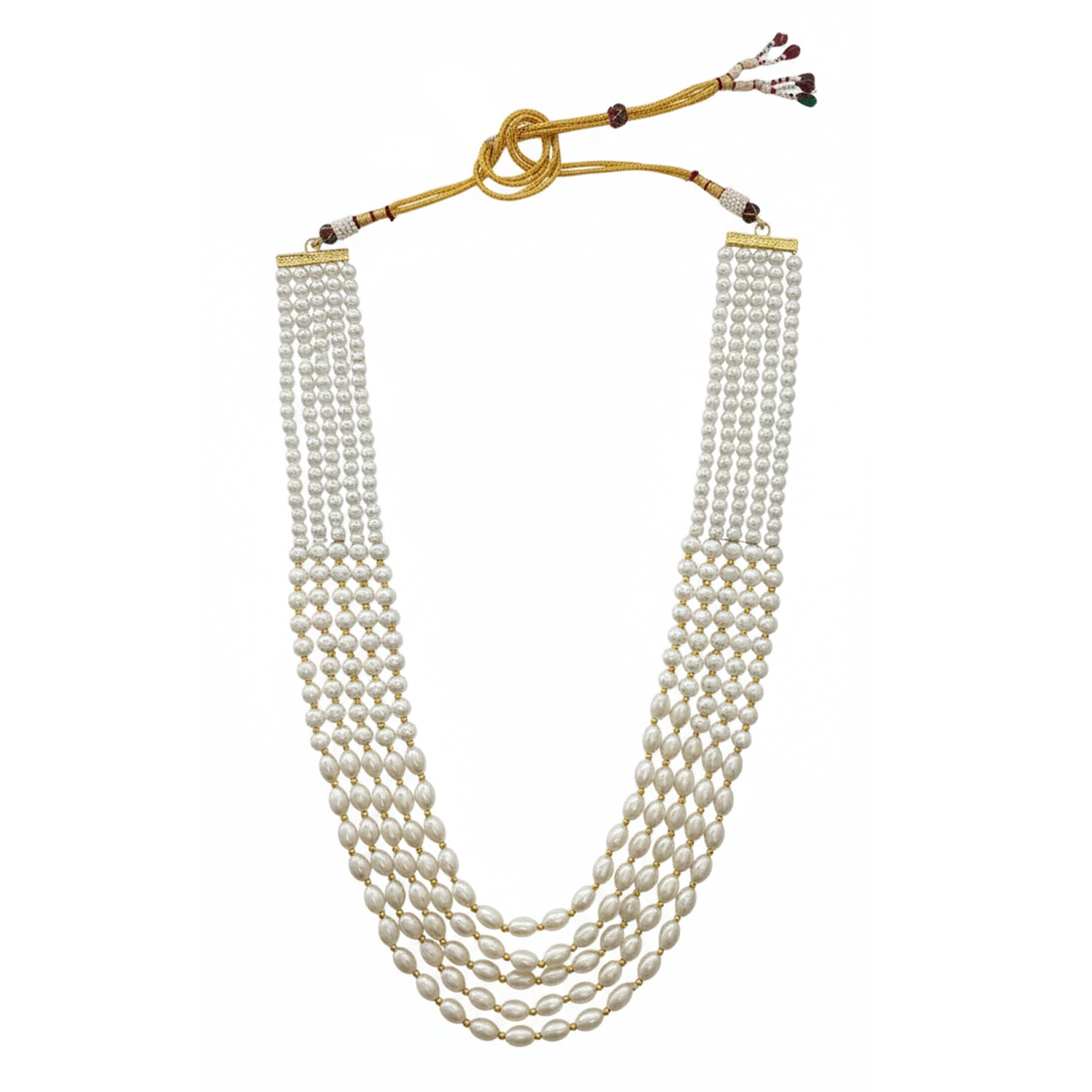 Ronav - Dual-Tone  White & Gold Beaded Multi-Layer Mala Necklace
