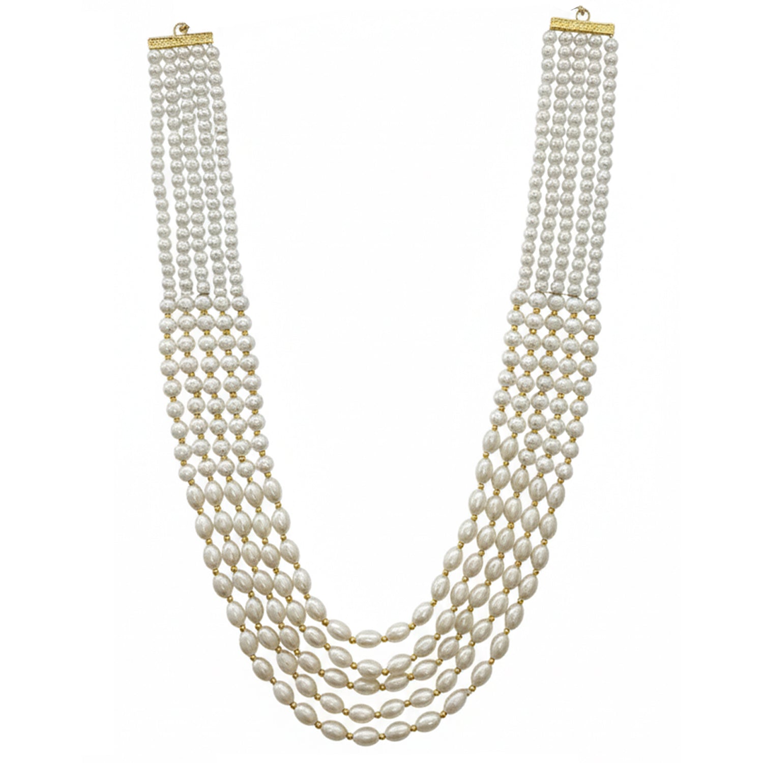 Ronav - Dual-Tone  White & Gold Beaded Multi-Layer Mala Necklace