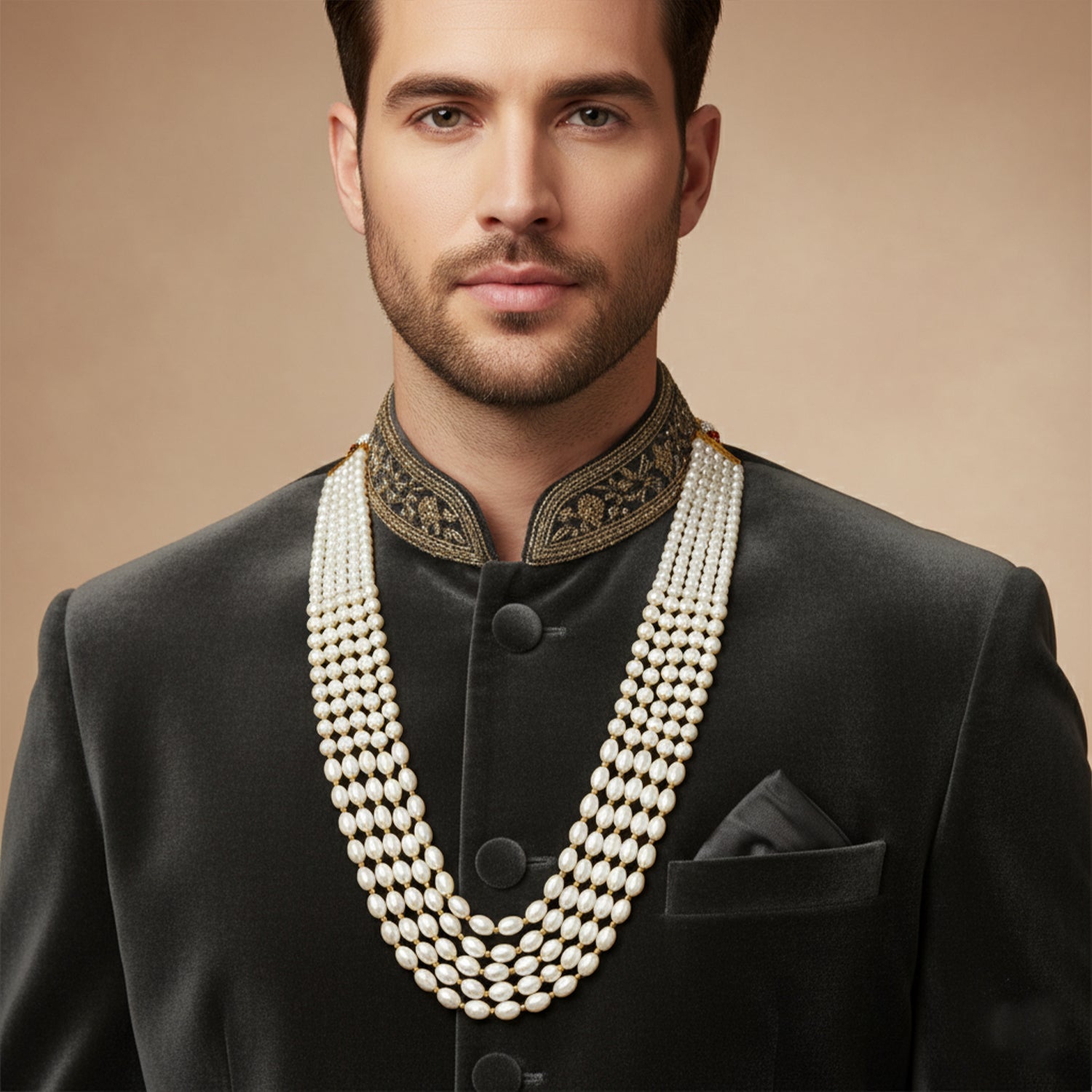 Ronav - Dual-Tone  White & Gold Beaded Multi-Layer Mala Necklace