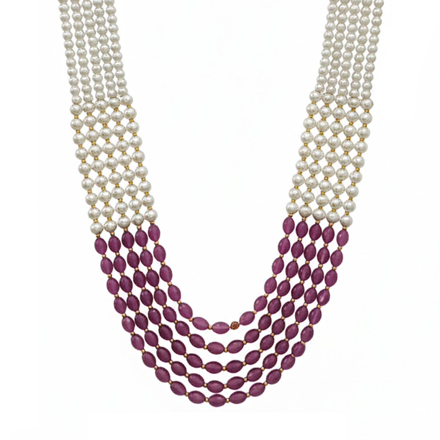 Ronav - Dual-Tone  White & Wine Beaded Multi-Layer Mala Necklace