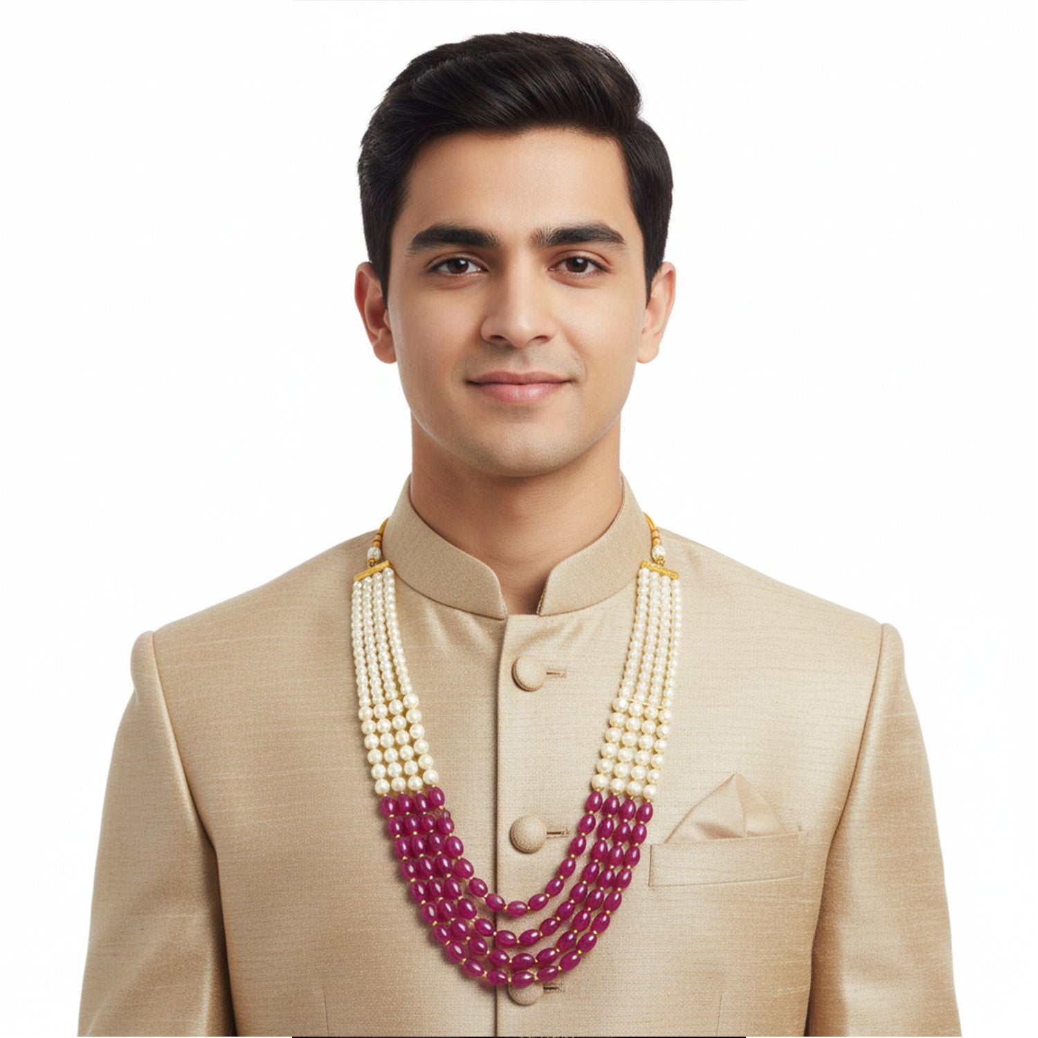 Ronav - Dual-Tone  White & Wine Beaded Multi-Layer Mala Necklace