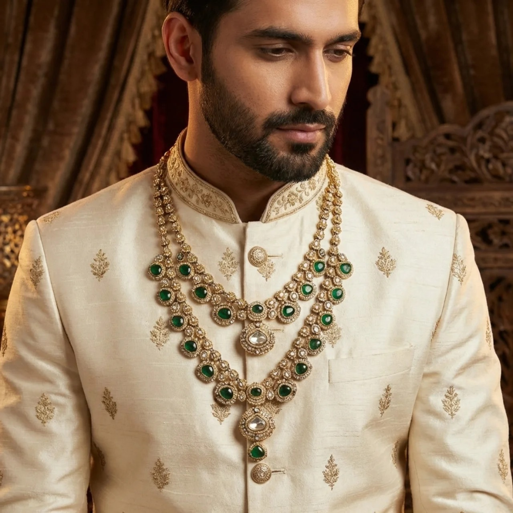 Ishan Khatter Inspired Green moissanite stone Heritage Mala