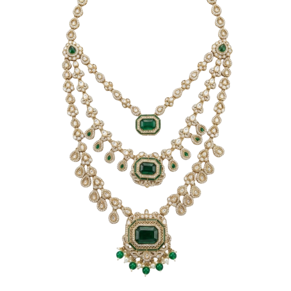 Vikramaditya- Royal Emerald Layered Kundan Mala Necklace