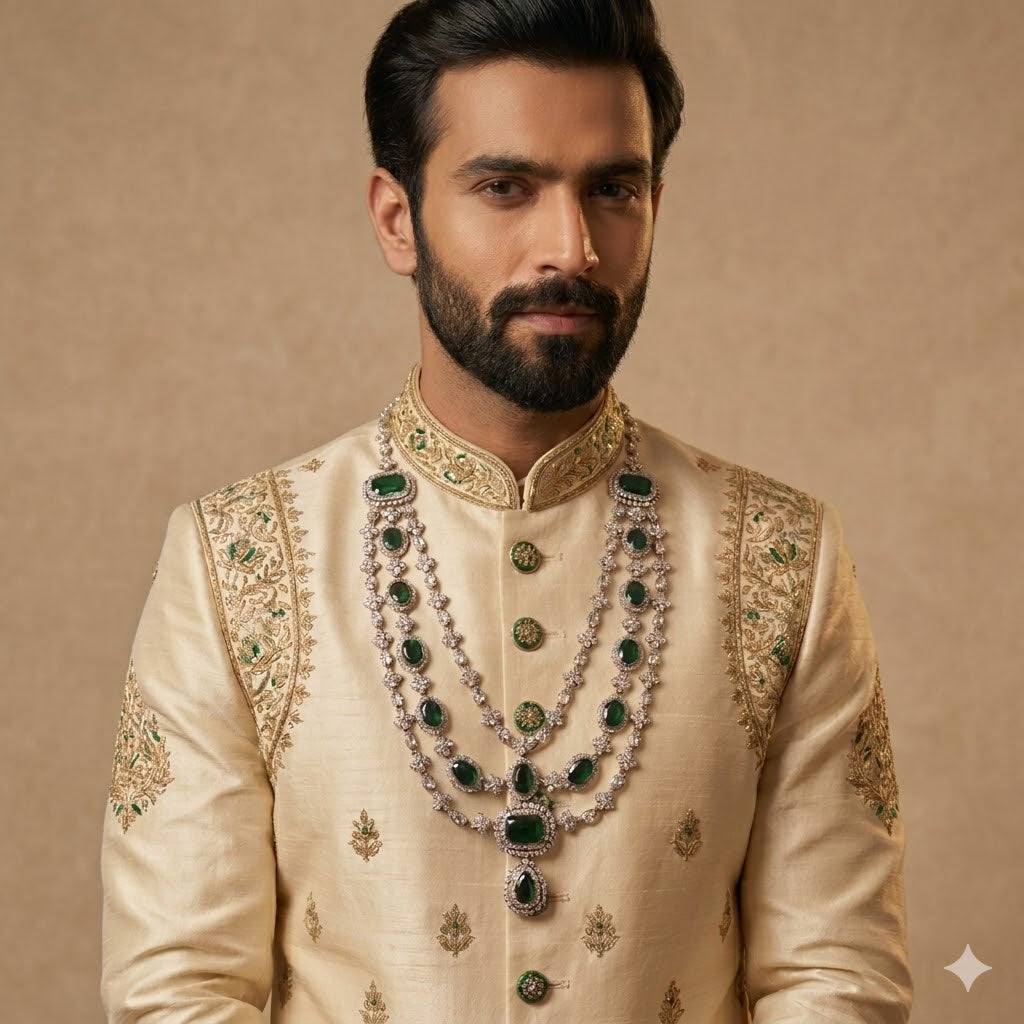 Lakshya- Royal Emerald Layered Mala