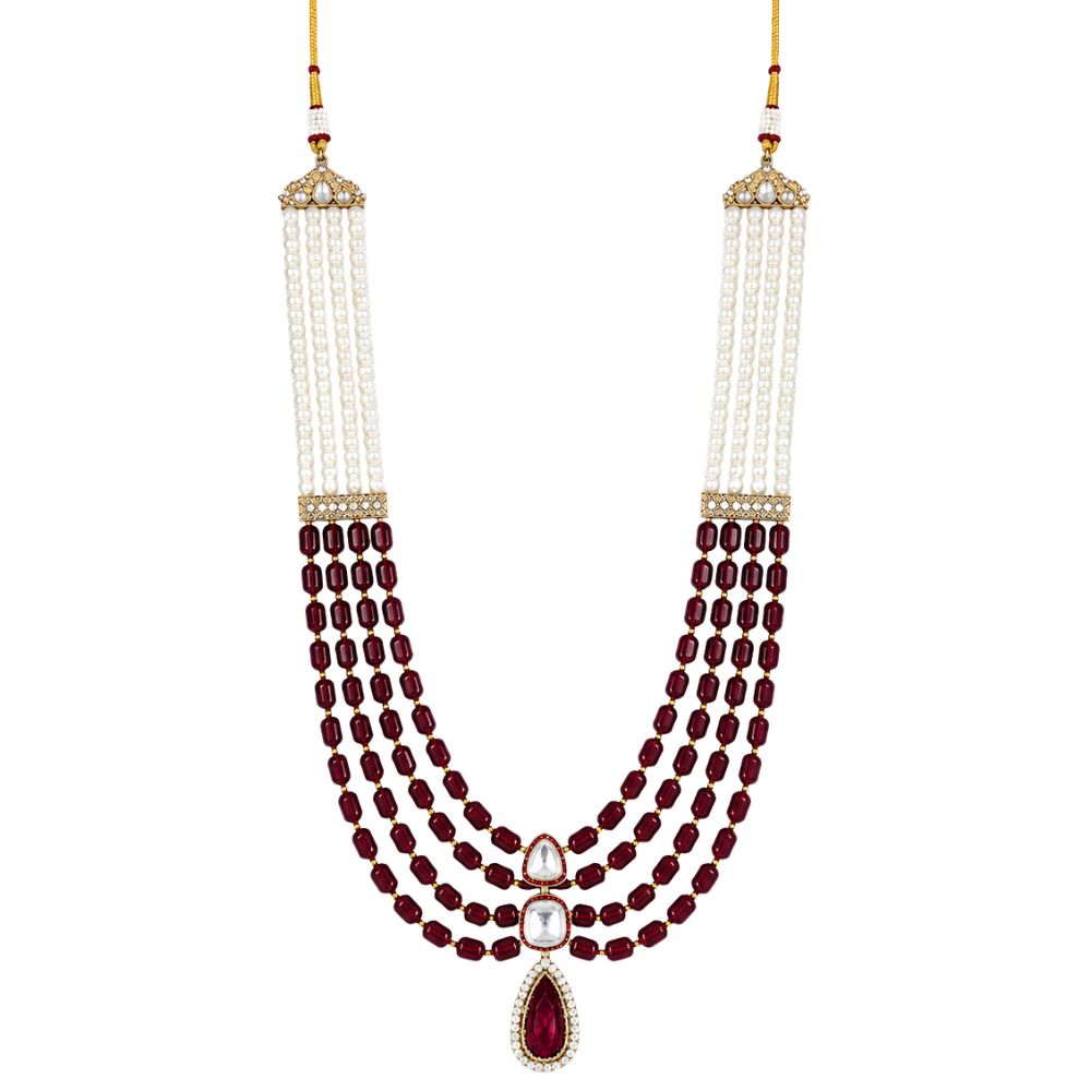 Rivaan -Multi Layer Pearl & Ruby-Style Beaded Necklace