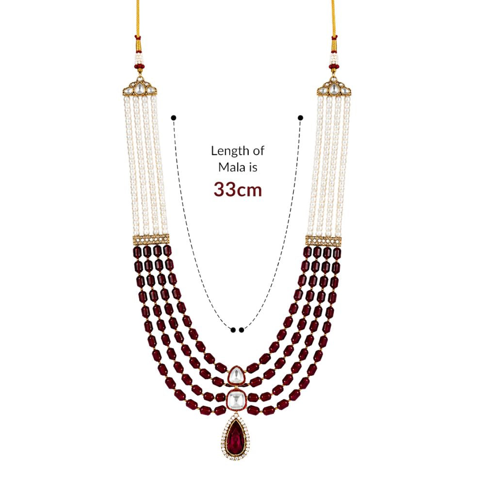 Rivaan -Multi Layer Pearl & Ruby-Style Beaded Necklace
