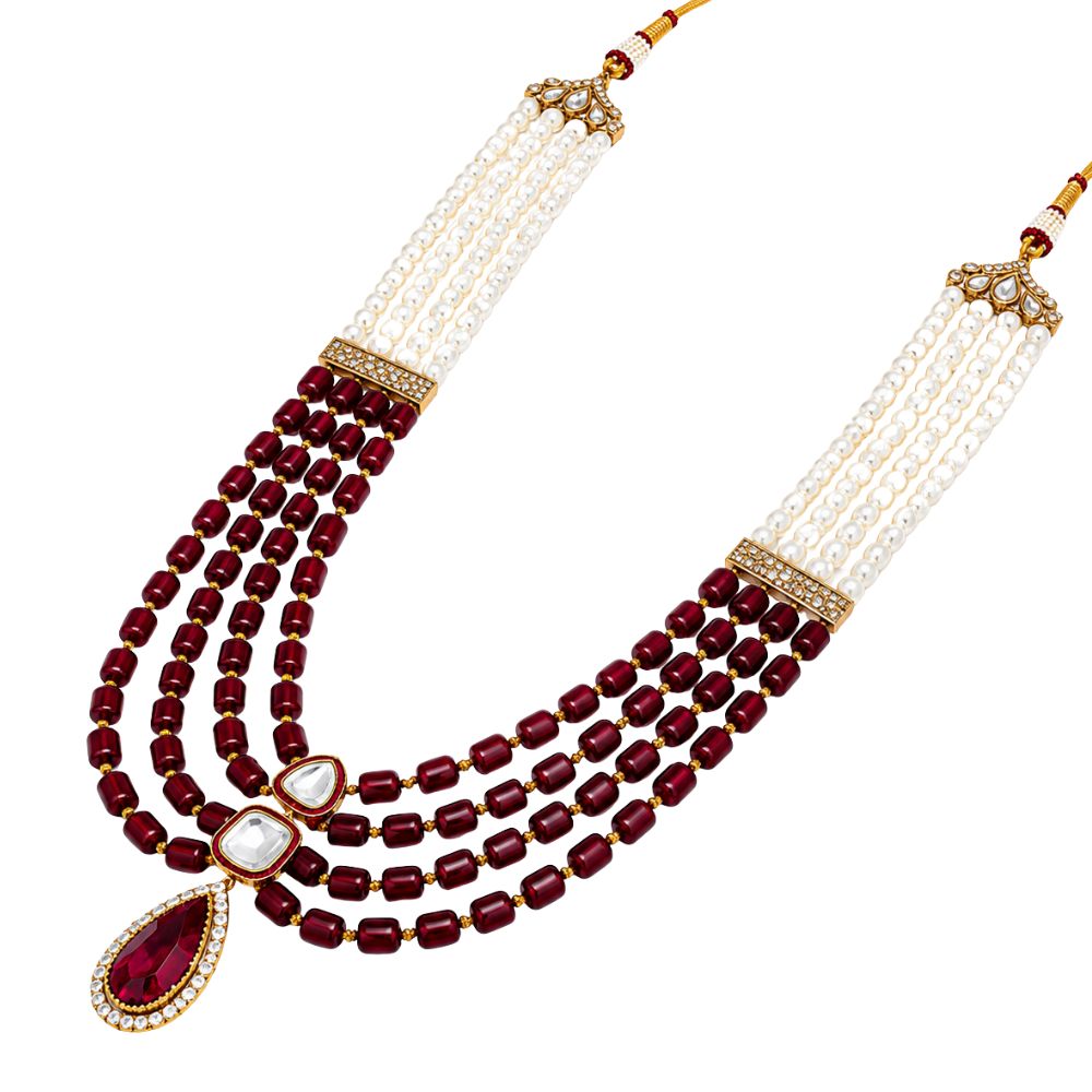 Rivaan -Multi Layer Pearl & Ruby-Style Beaded Necklace