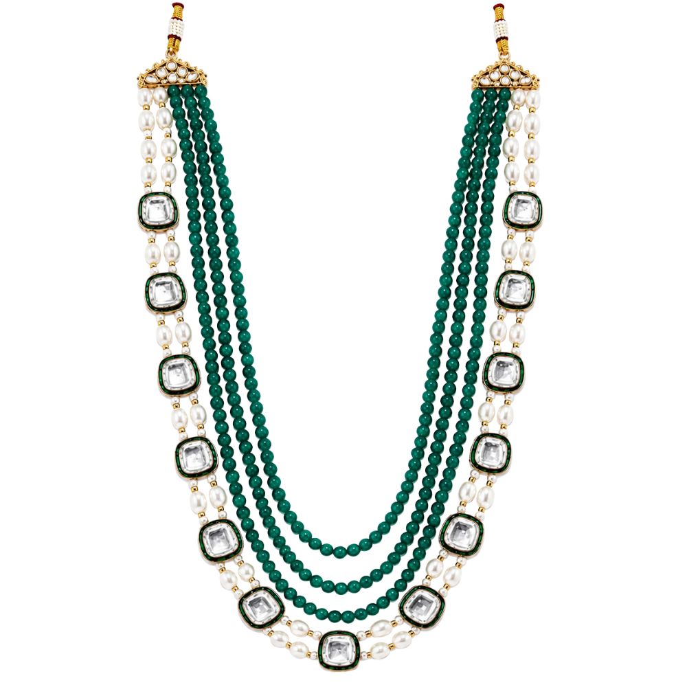 Vedansh-Multi Layer Faux Pearl & Emerald-Style Beaded Necklace