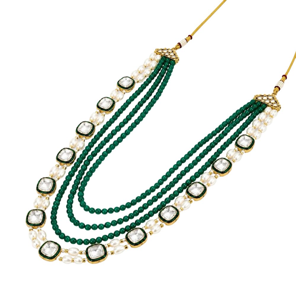 Vedansh-Multi Layer Faux Pearl & Emerald-Style Beaded Necklace