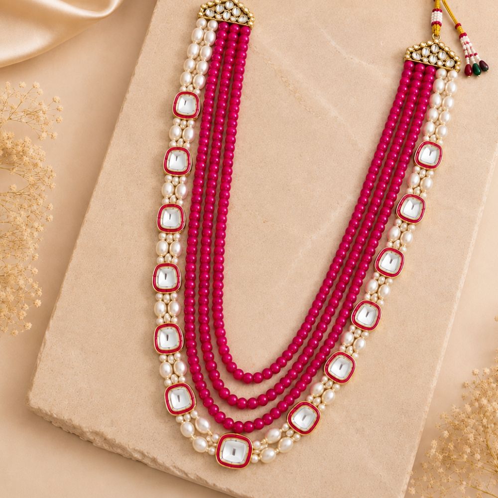 Vendansh-Royal Kundan Pearl Layered Mala Necklace