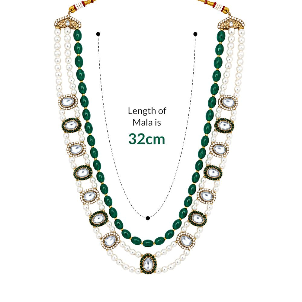 Tharun-Emerald-Style Beaded Kundan Pearl Heritage Mala Necklace
