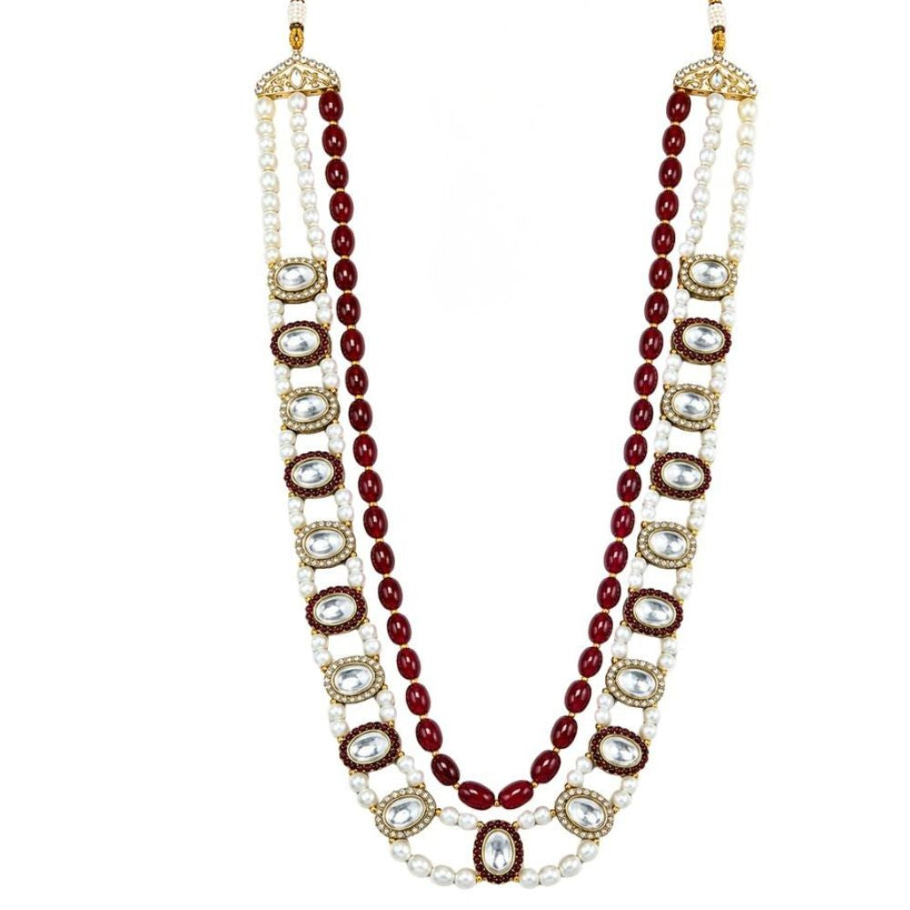 Tharun-Ruby-Style Beaded Faux Pearl Kundan Mala Necklace