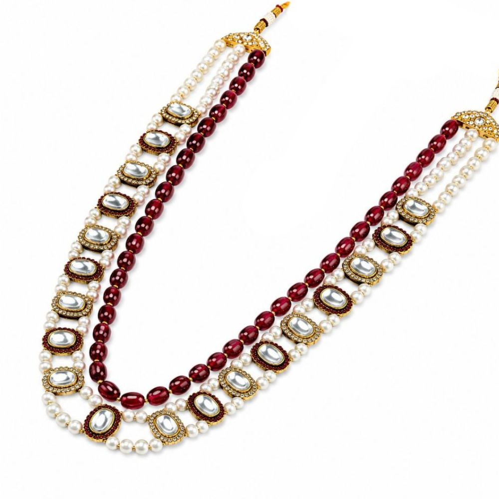 Tharun-Ruby-Style Beaded Faux Pearl Kundan Mala Necklace