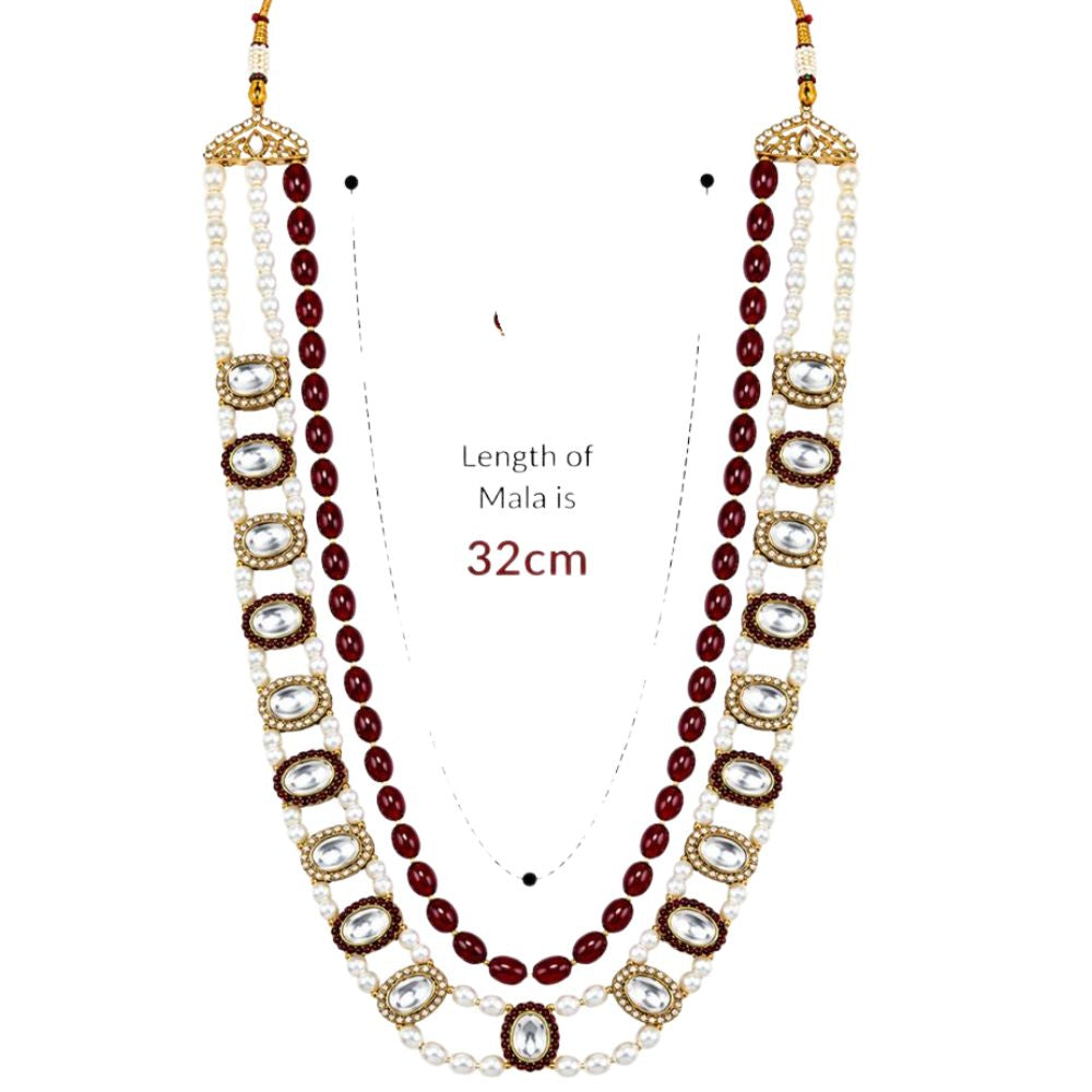 Tharun-Ruby-Style Beaded Faux Pearl Kundan Mala Necklace
