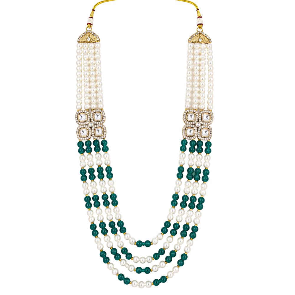 Tavish-Emerald-Style Beaded Pearl Layered Kundan Mala Necklace