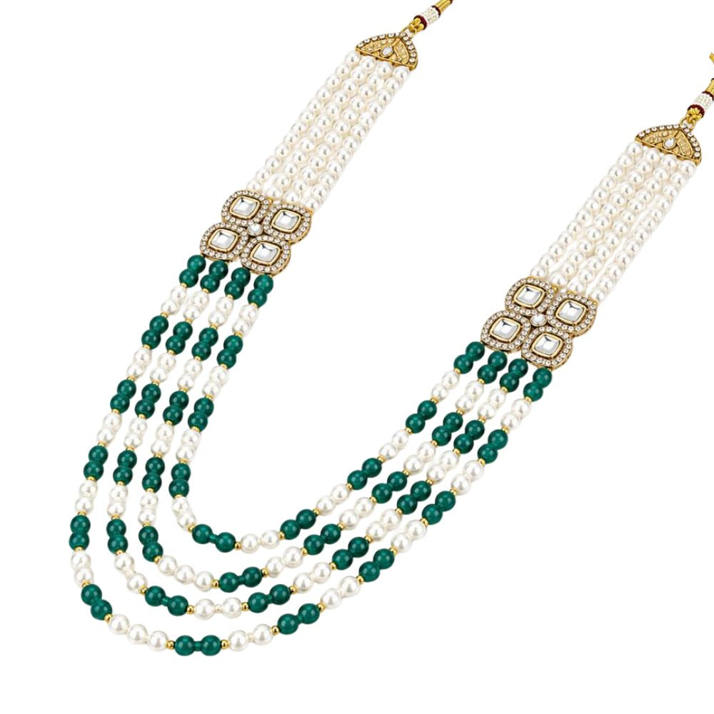 Tavish-Emerald-Style Beaded Pearl Layered Kundan Mala Necklace