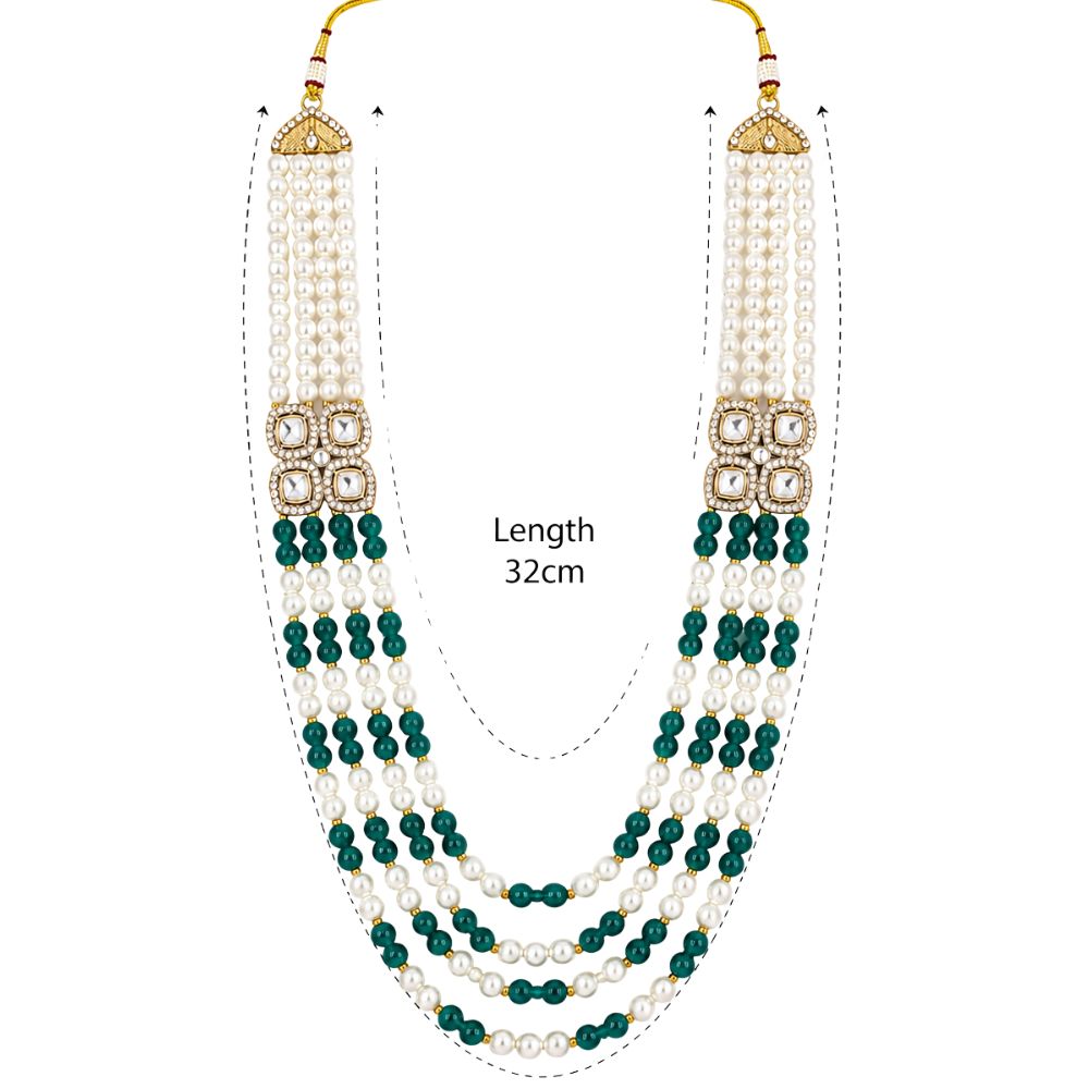 Tavish-Emerald-Style Beaded Pearl Layered Kundan Mala Necklace